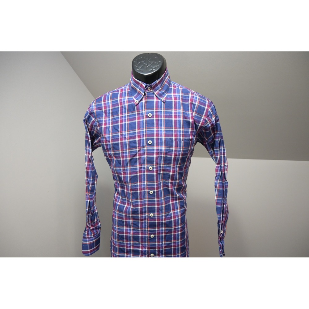 Peter Millar Button Down Dress Shirt Mens Small Plaid Long‎ Sleeve Excellent